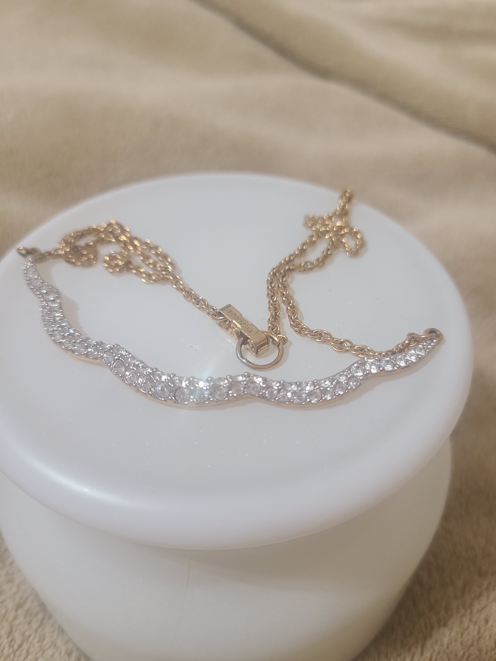 Swarovski Crystal Gold tone Wave Pendant Necklace - Dainty Women’s Jewelry